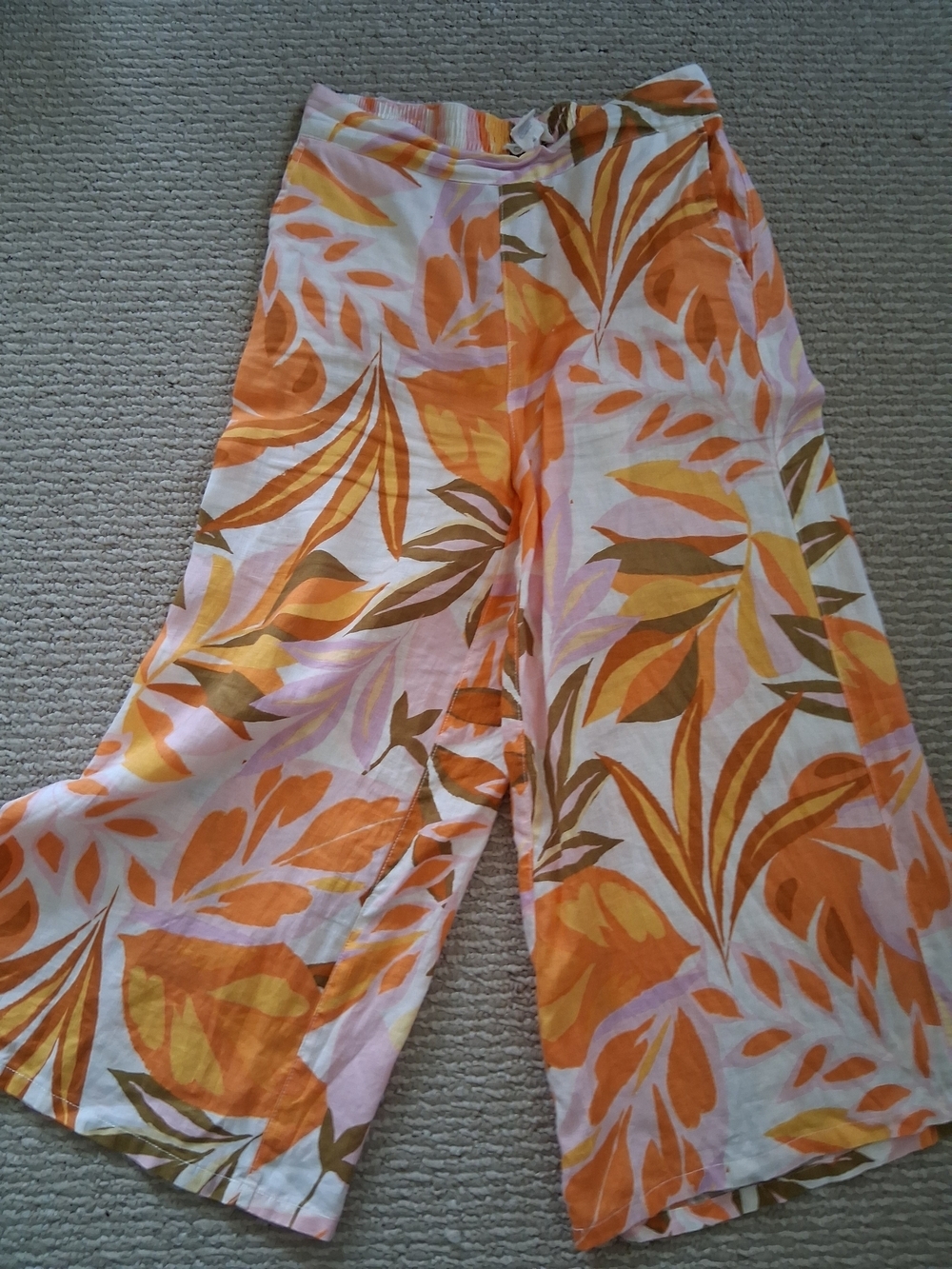 C&C California Multicolor Linen Tropical Print Elastic-Waist Pants M